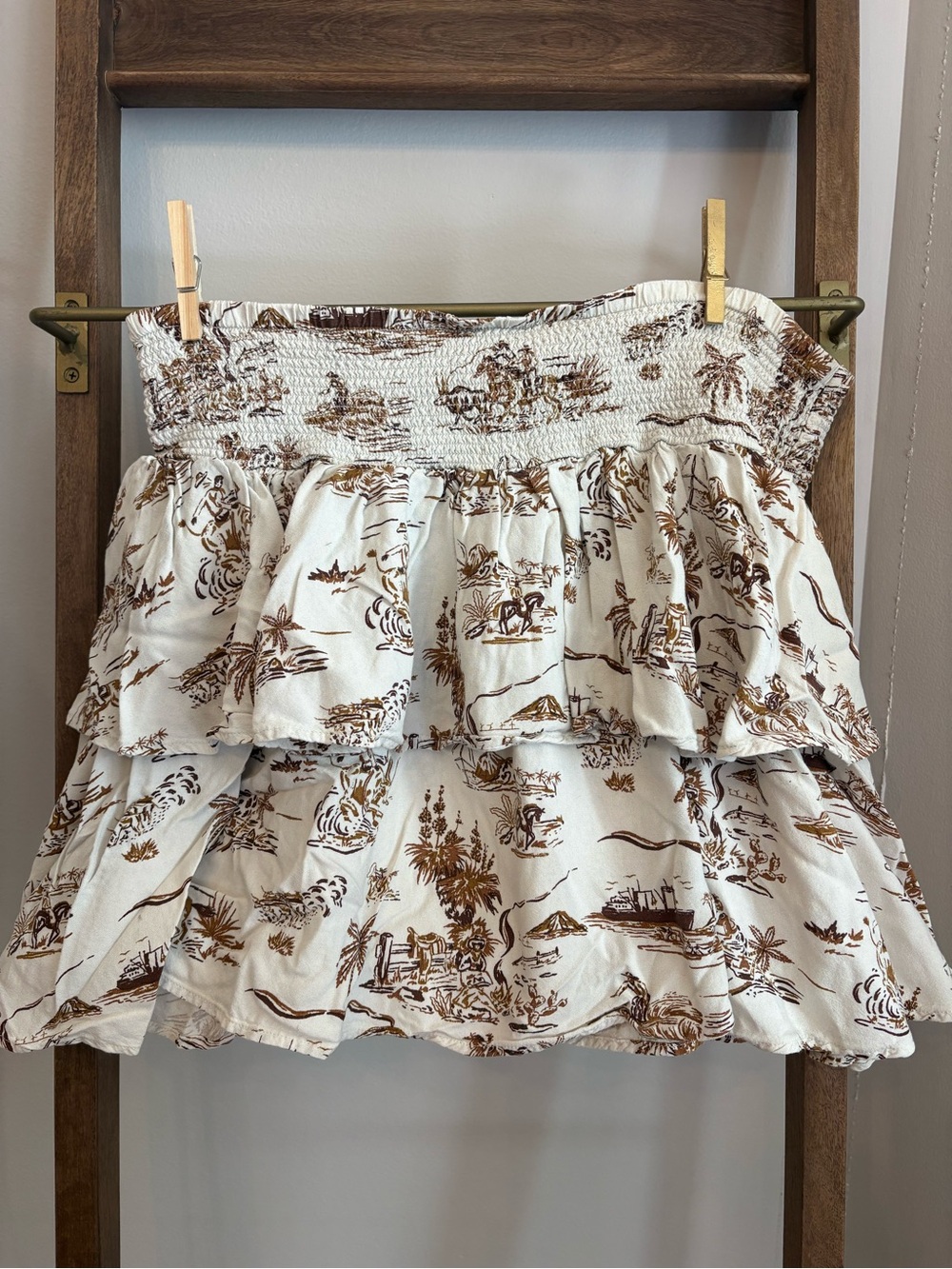 Ariat White Mini Skirt with Brown Toile Print